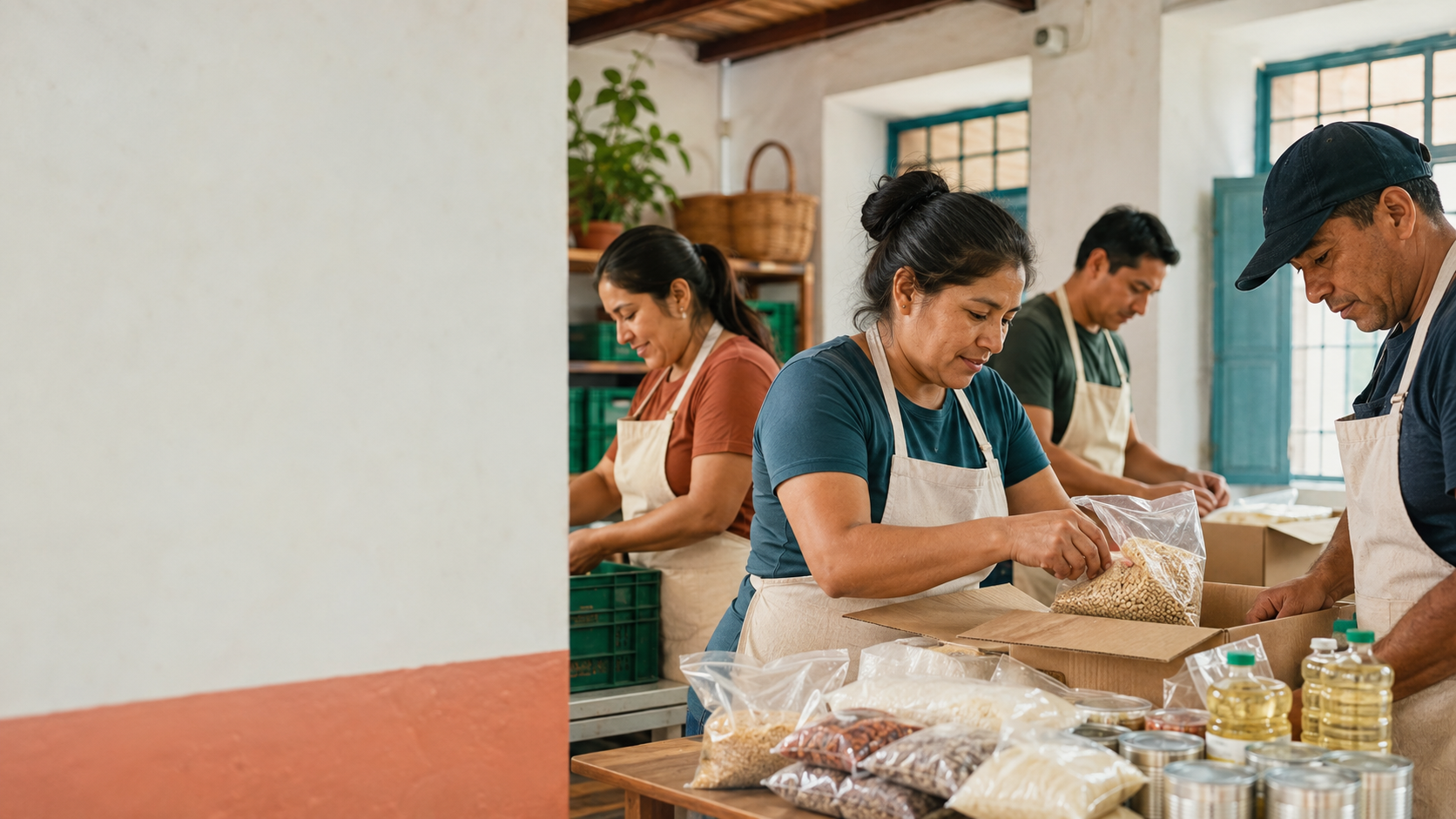 Voluntarios organizando alimentos para una jornada solidaria